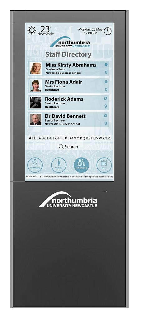 northumbria university staff directory wayfinding kiosk