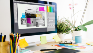 Desktop with graphic design program