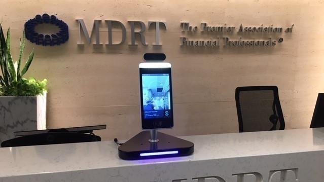 LamasaTech Zentron Temperature Scan Kiosk at MDRT Reception