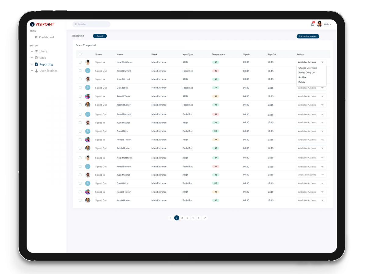 VisiPoint Cloud on Tablet - Reports Screen VisiPoint Cloud on Tablet - Reports Screen