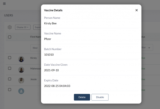 Sync user vaccination status on user profiles