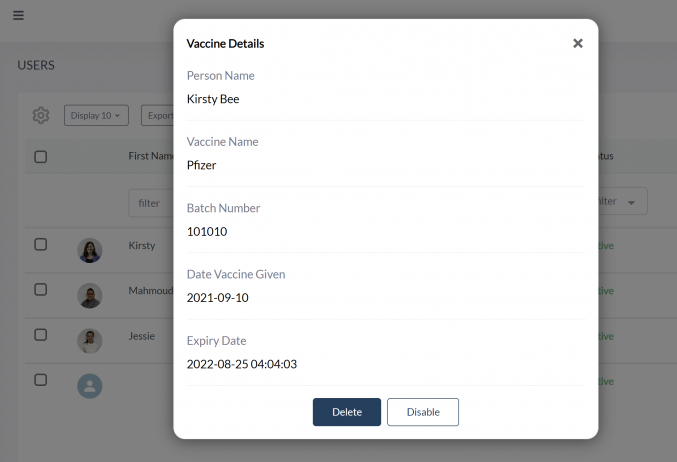 vaccine-record-user-profile-visipoint-cloud remote management platform, VisiPoint Cloud