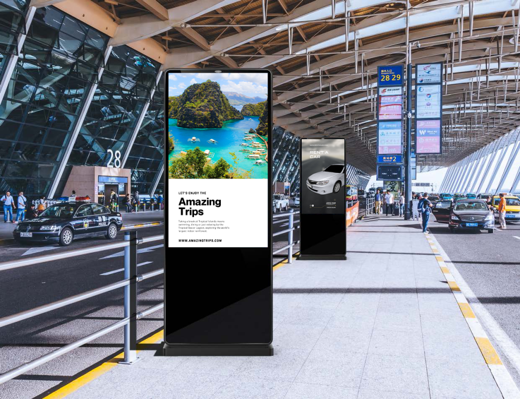 outdoor digital signage kiosk at airport