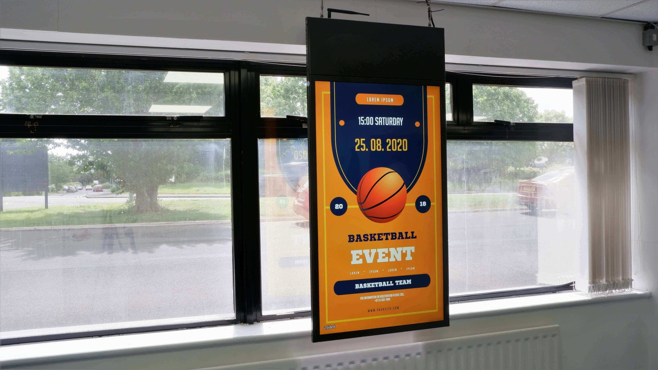 muro window with basketball advert