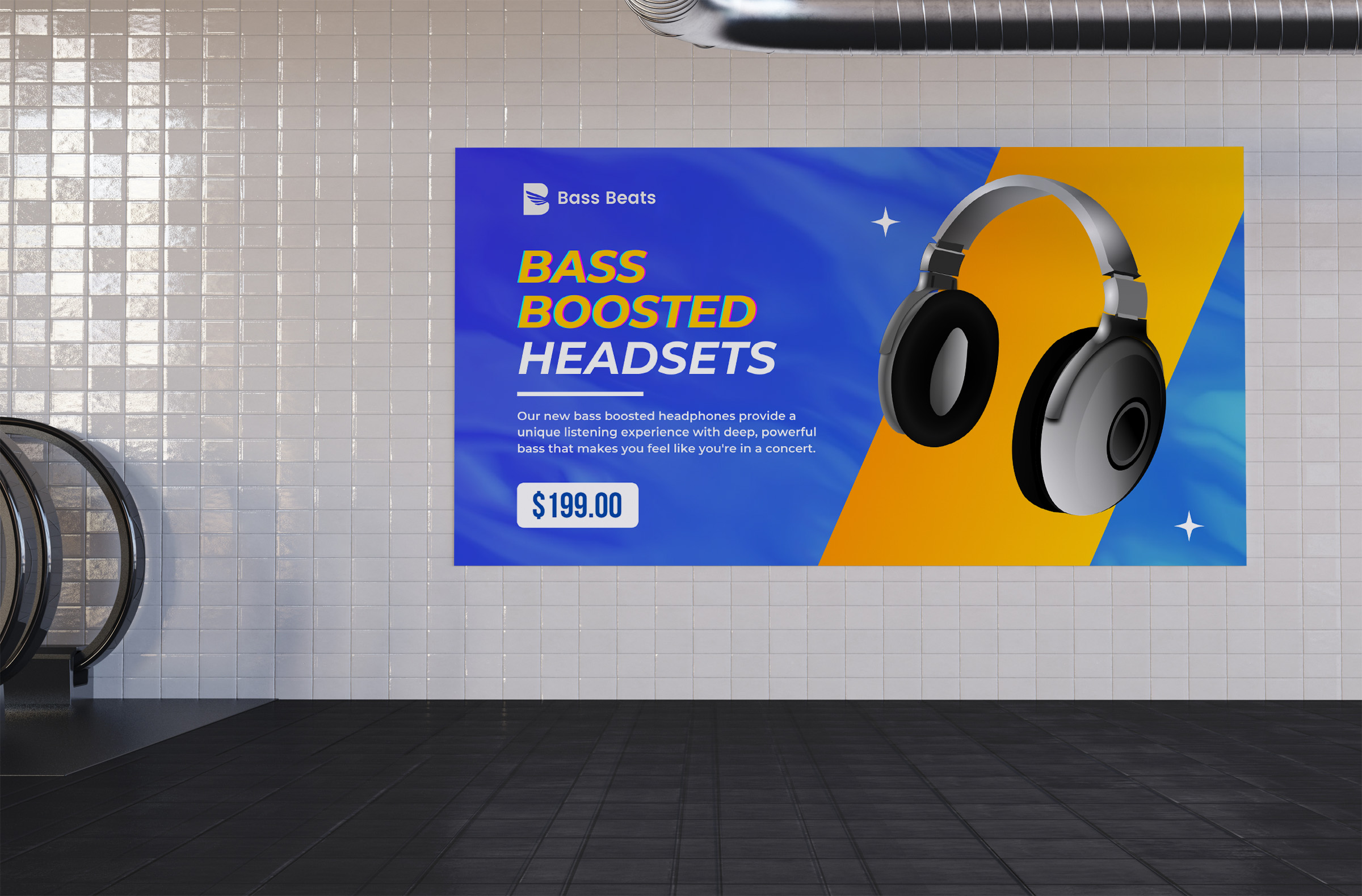 Video wall advertising headset