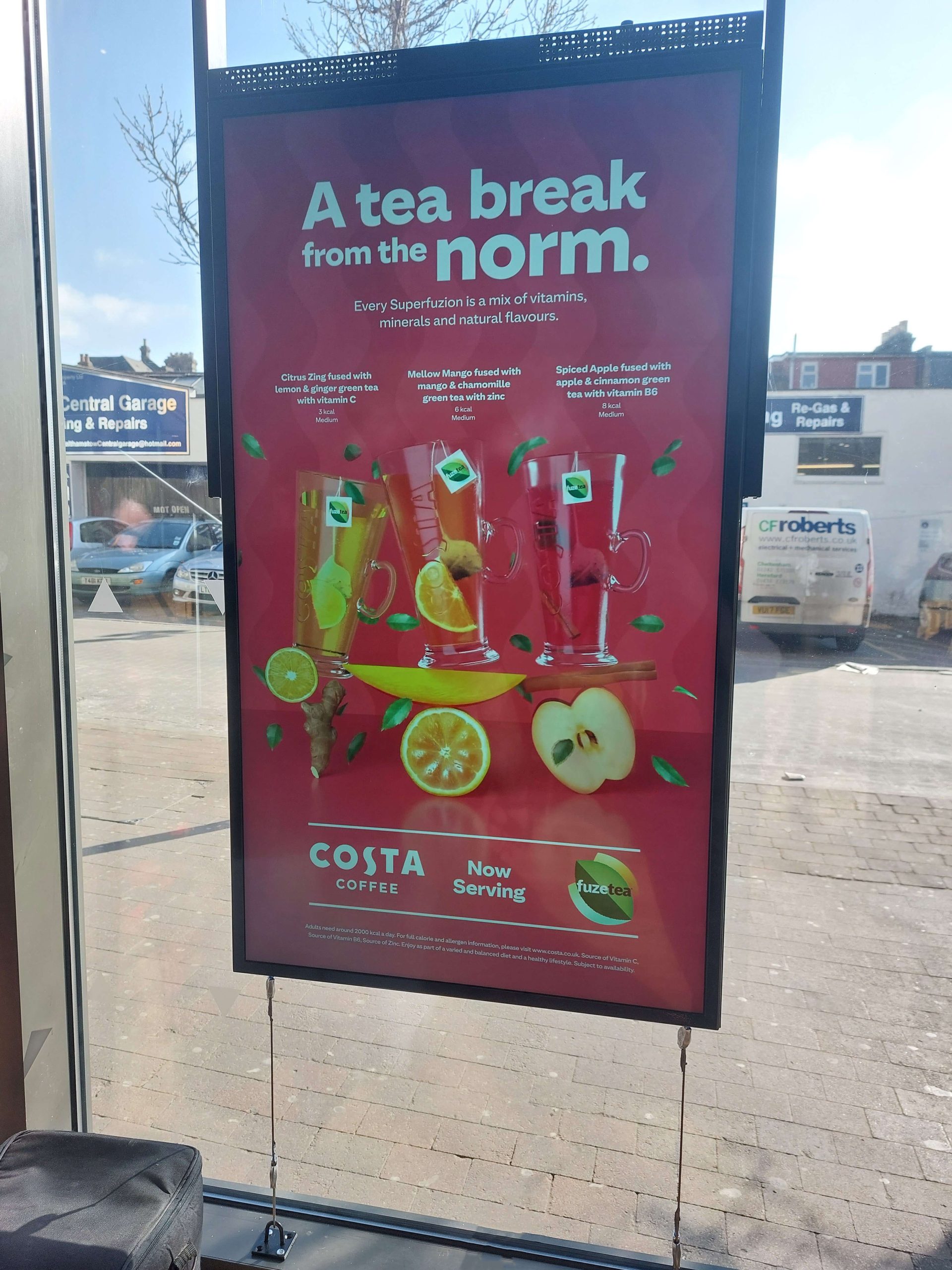 LamasaTech ultra high brightness window display showing Costa Coffee advert