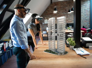 Colleagues wearing VR head sets