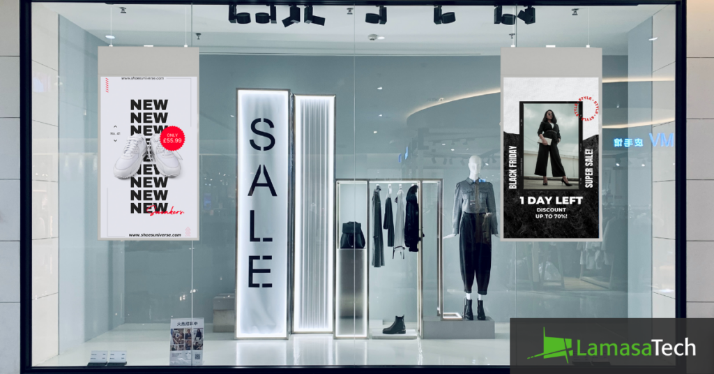 Retail shop window with window displays.