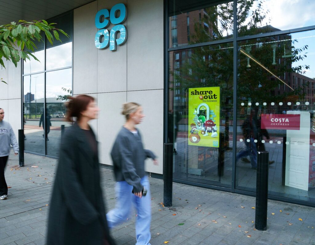 Digital Signage display at a Co-op store front