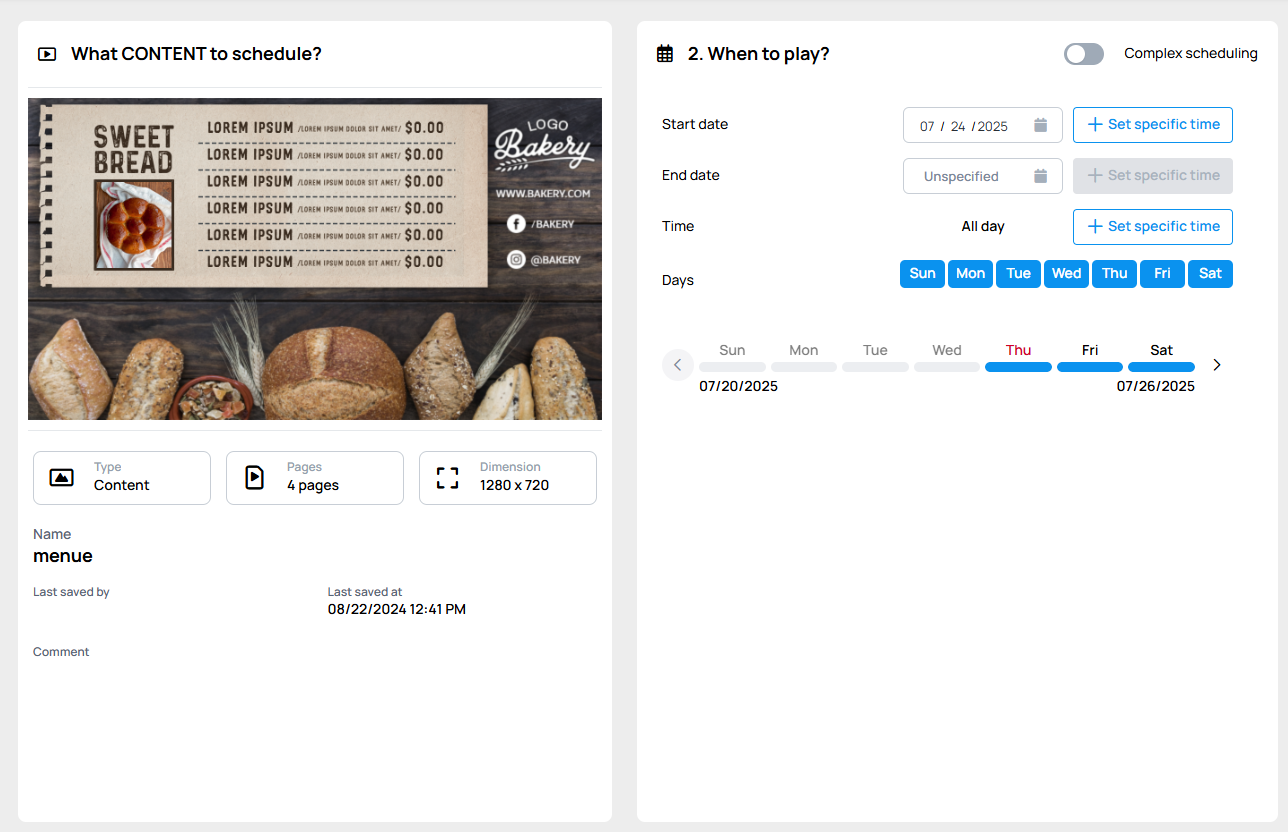 PeakSignage 2.0 scheduling tool