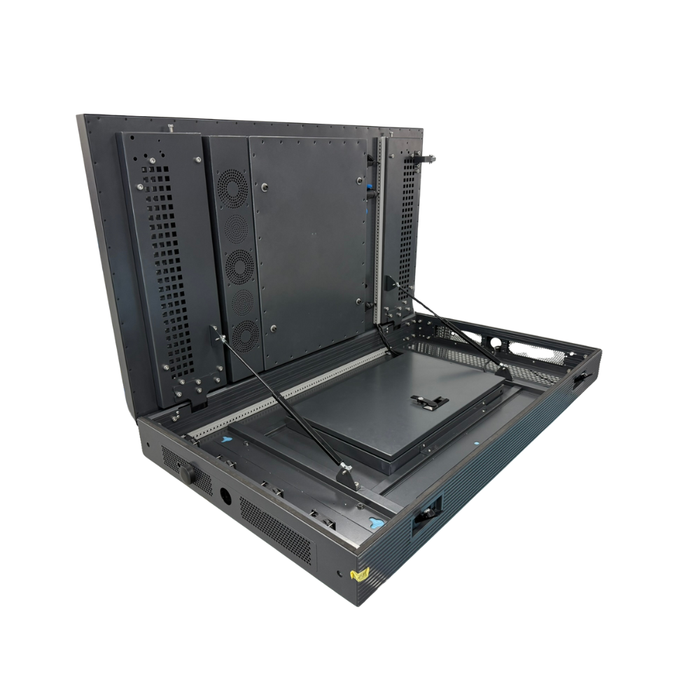 Hydraulic arm support on the Versi Outdoor Wall Mounted Digital Signage poster