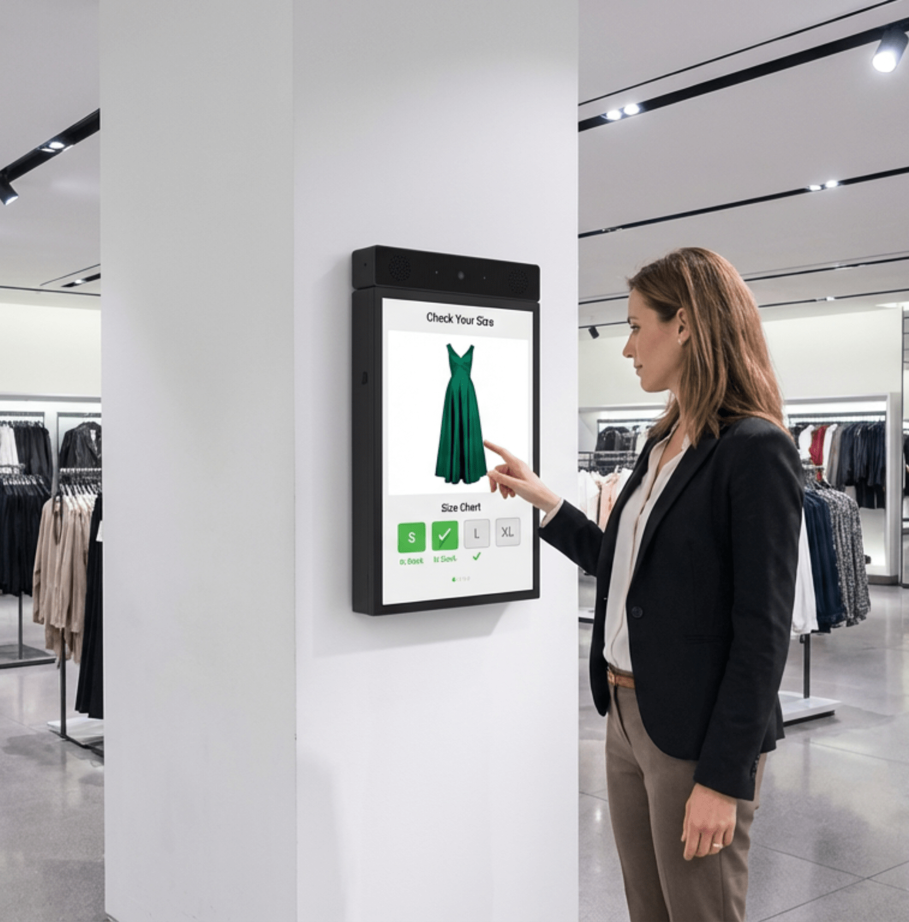 AI customer service kiosk in a fashion store