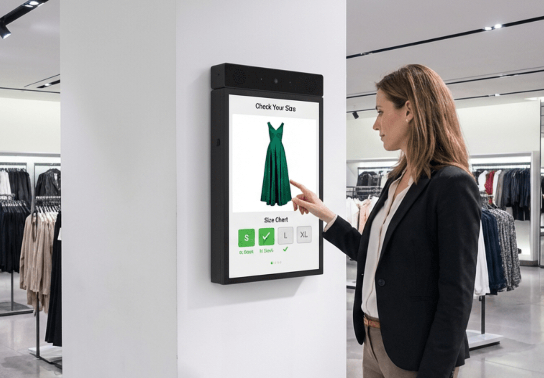 AI customer service kiosk in a fashion store