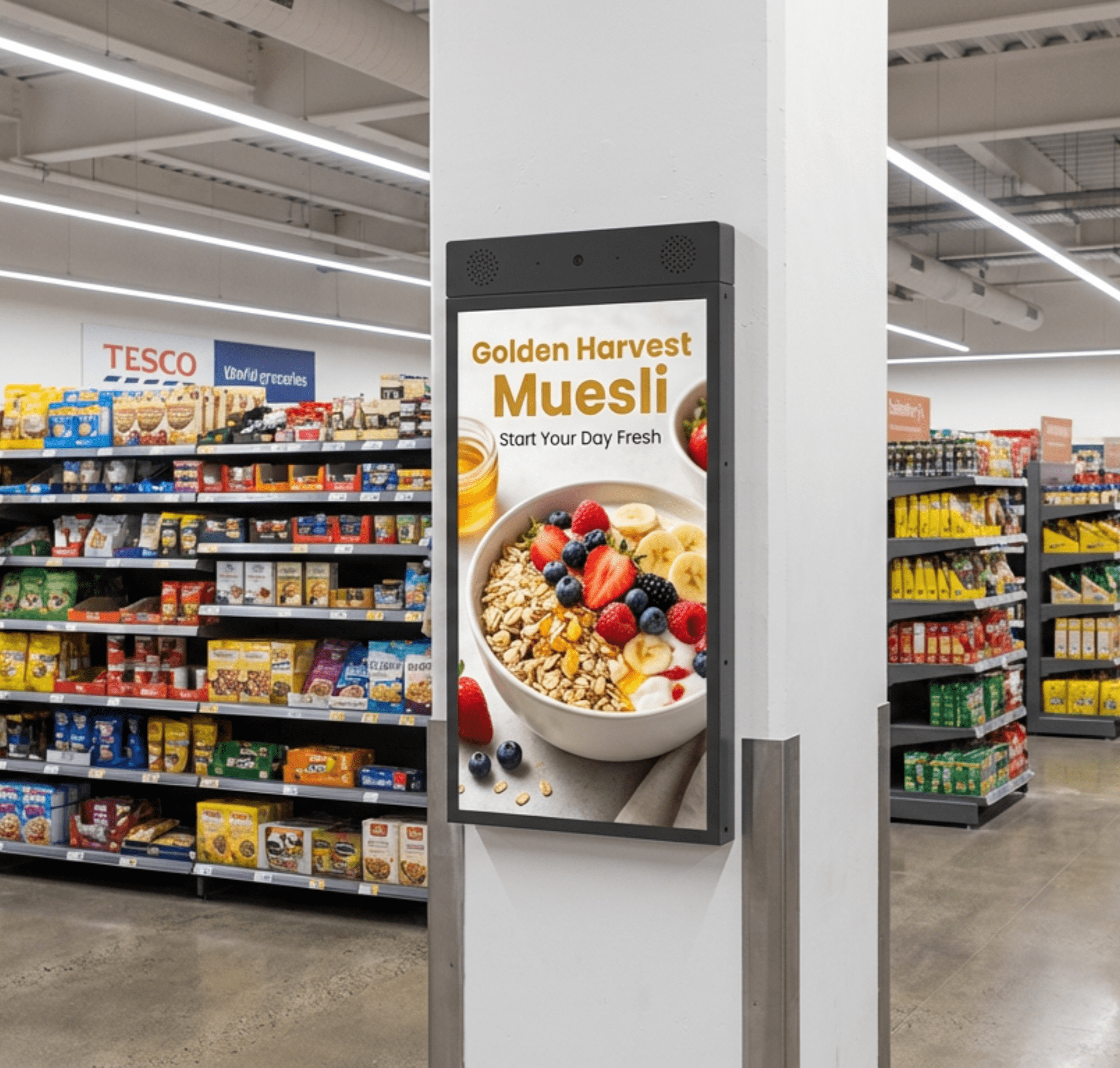 AI customer service kiosks in a supermarket setting