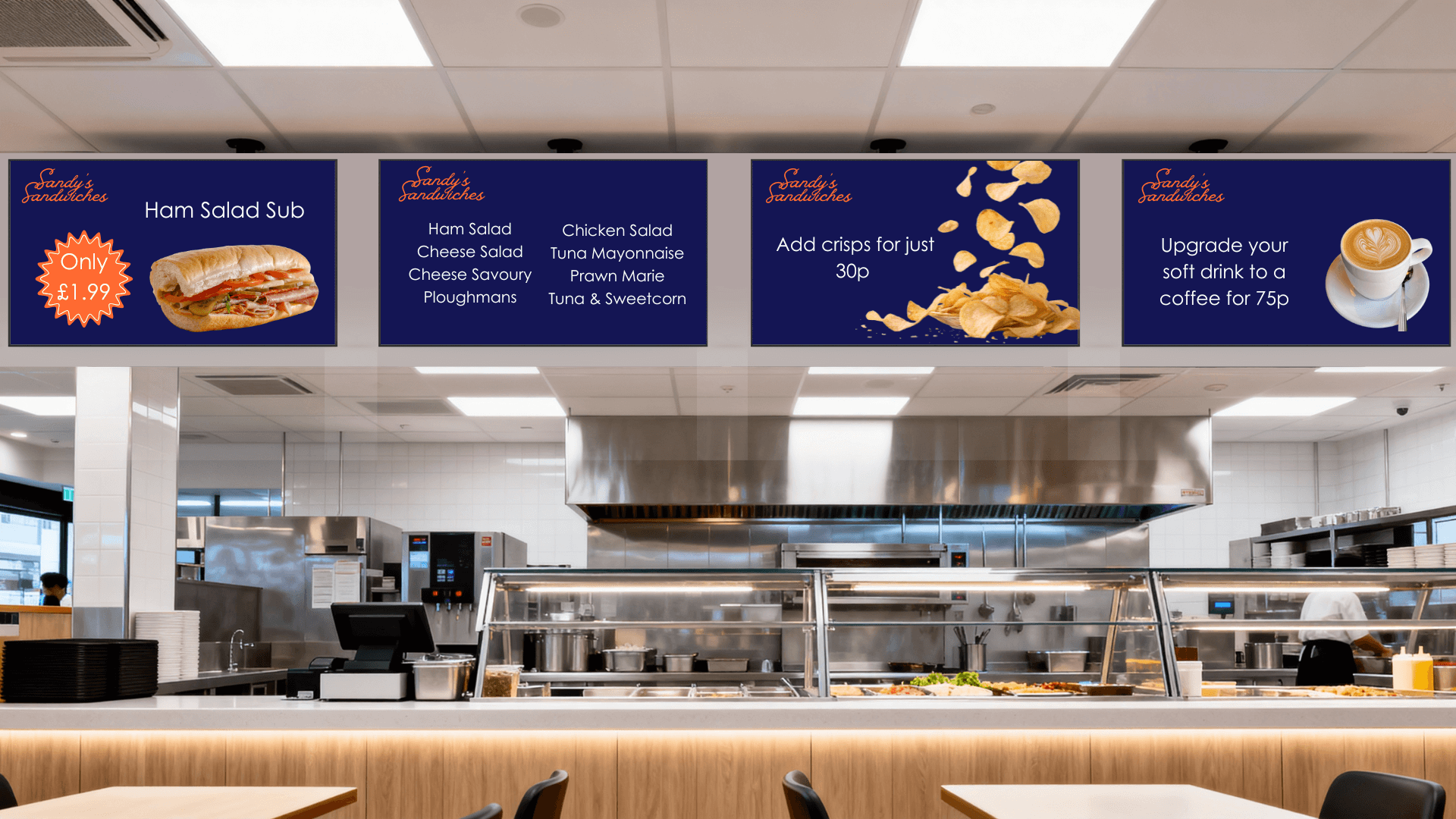 Digital Menu boards in a sandwich shop (1) Digital Menu Board, Digital Menu Boards