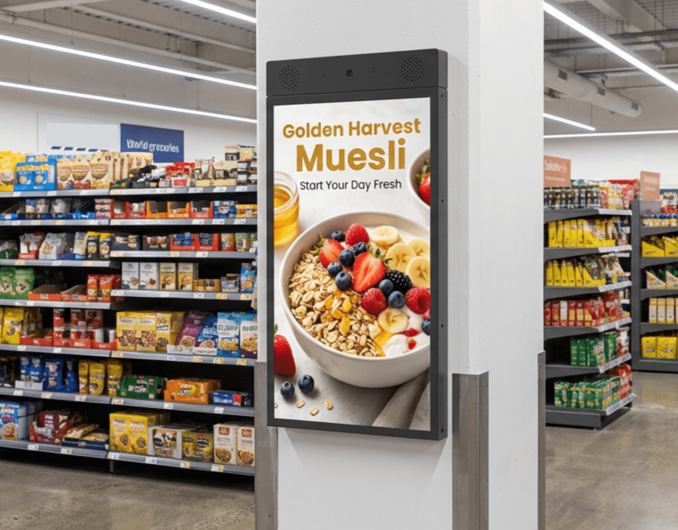 Muro Canvas with Communication bar in a supermarket Muro Canvas with Communication bar in a supermarket