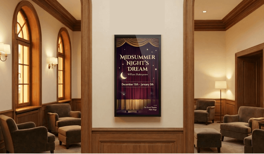 Muro Canvas Disply with 3-in-1 AI Communication Bar at a Theatre setting Muro Canvas Disply with 3-in-1 AI Communication Bar at a Theatre setting