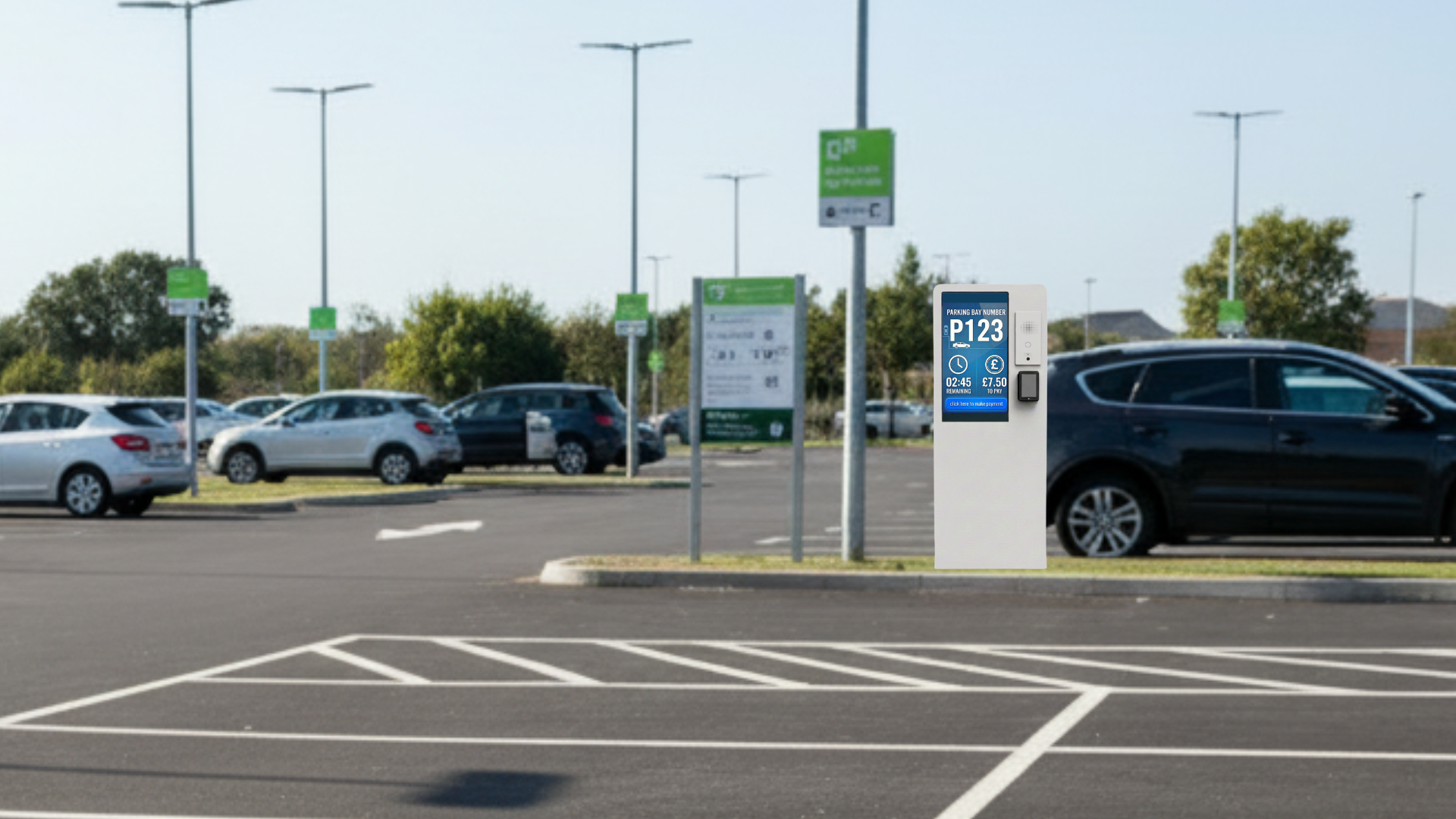 Zentron 21 car park kiosk Zentron 21 payment kiosk within an outdoor car park