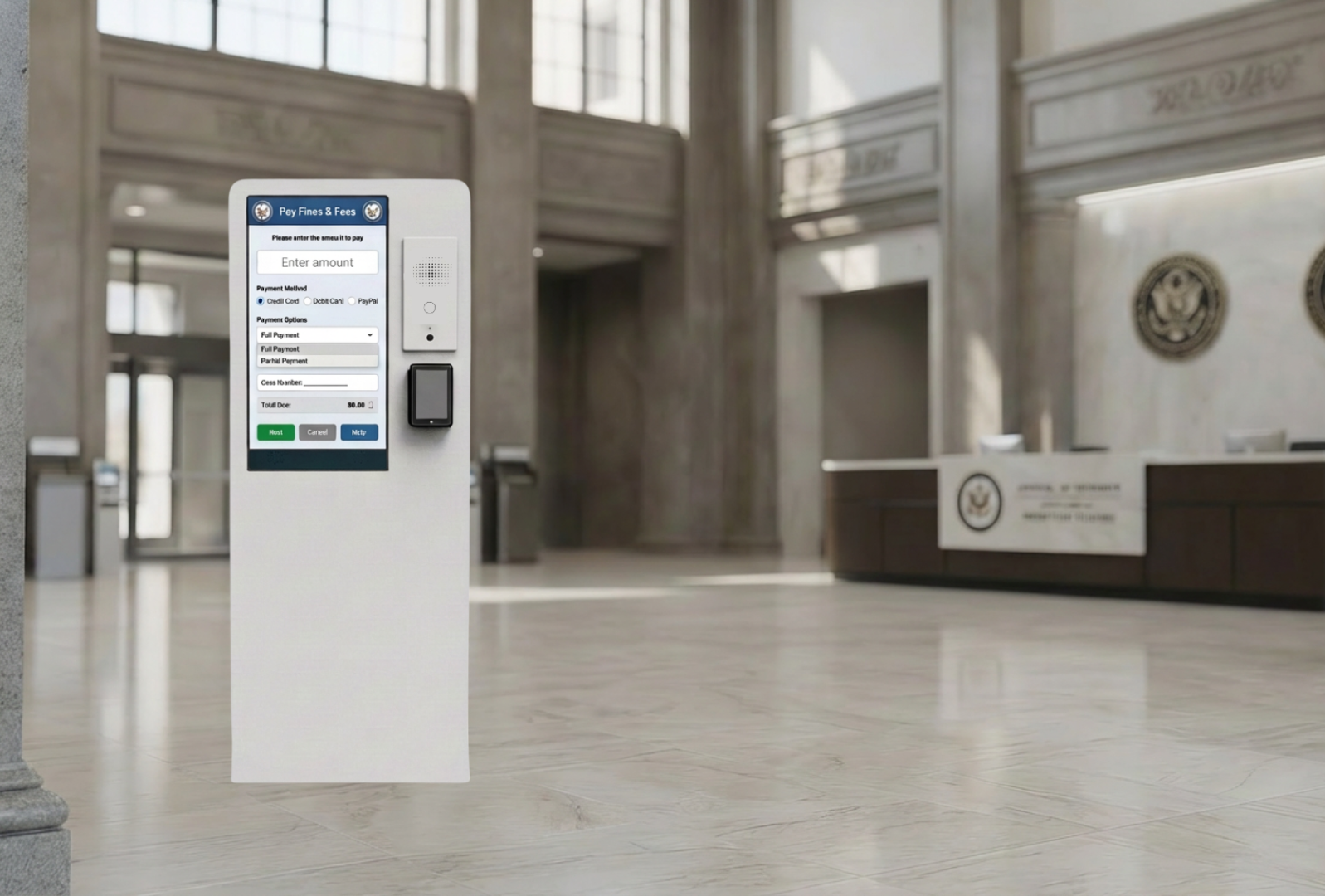 A Zentron 21 kiosk in a courthouse setting