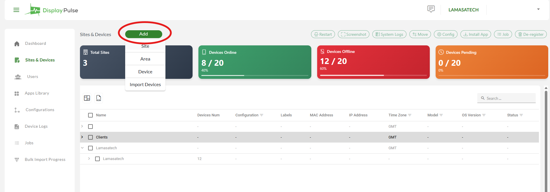 Display Pulse enrolment page

