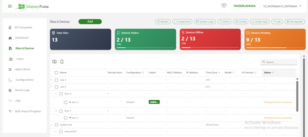 Dashboard for display pulse