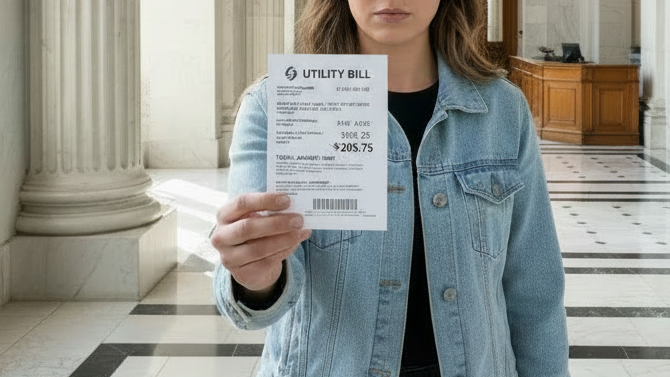 Utility Bill with Clear Text Woman Holding Utility Bill
