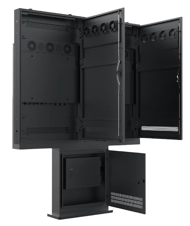 Versi-Outdoor-freestanding-kiosk-dual-v2-rear-open Outdoor Freestanding Display, Versi Outdoor Freestanding Kiosk